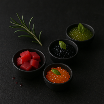 Beet-Cured Salmon with Trio of Caviar