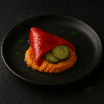 Roasted Peppers with Smoked Paprika Hummus and Pickled Cucumbers